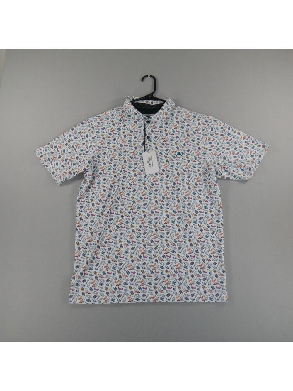 NWT Glory Days Apparel Sunday Dad AOP Golf Polo Mens‎ Size Large White